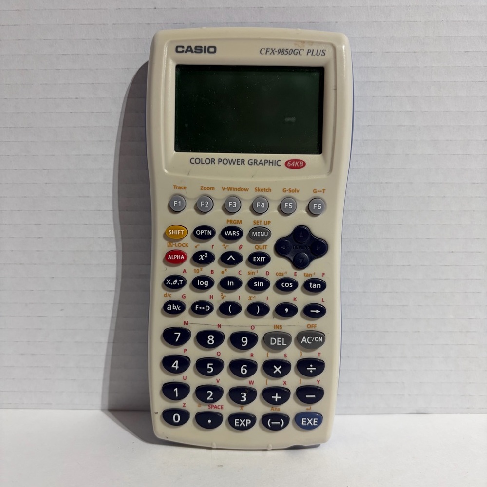 Casio CFX-9850GC Plus Color Power Graphic 64KB Blue White Vintage Tested Works